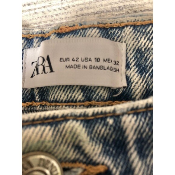 ZARA distressed light wash raw hem straight leg jeans 4 button women's size 10 - Picture 12 of 12